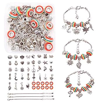 【中古】【輸入品・未使用】Airssory レインボーヨーロピアンスタイルブレスレットキットセット メタルビーズ&チャーム&チェーン付き レディース ガールズ ...