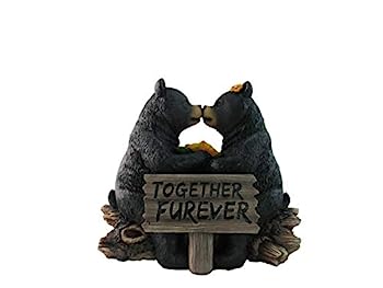 【中古】【輸入品・未使用】DWK "Honey Love Black Bear カップルがかわいい看板の置物でキスを | ホームオフィスやホームデコレーションに リビングルームに | 本棚の装飾