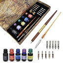 【中古】【輸入品・未使用】SIPLIV カリグラフィーディップペンセット ガラスディップペン 手作り木製ディップペンギフトセット ペン先10種類付き 5色インク...