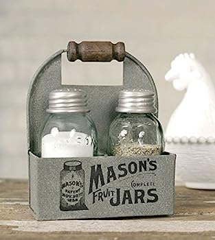 yÁzyAiEgpz(Wood Handle) - 1 X Mason's Jars Box Salt and Pepper Caddy with Wood Handle