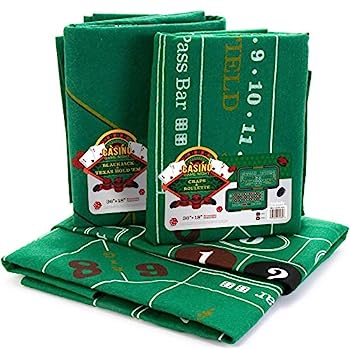 4-in-1カジノゲームフェルトバンドル: ブラックジャック、テキサスホールデム、ルーレット&クラップス - 両面72インチ×36インチゲームマット2枚