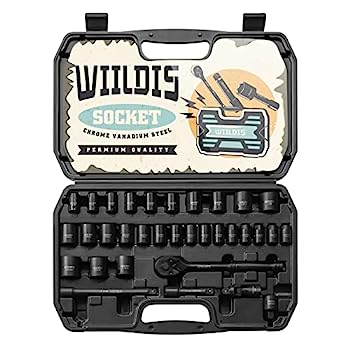 【中古】【輸入品 未使用】WIILDIS Impact Socket Set, 33-Piece, 3/8 Drive Socket Set with 72 Teeth Reversible Ratchet Wrench, CR-V, 6 Point, SAE/Metric, 5/16 Inc