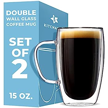 【中古】【輸入品 未使用】Drinking Glasses Coffee or Tea Glass Mugs Set of 2-440ml Double Wall Thermo Insulated Cups with Handle, Latte Cappuccino Espresso Glass