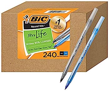 yÁzyAiEgpzBiC PENS large bulk pack of 240 ink pens, Bic Round Stic Xtra Life Ballpoint Pens Medium point 1.0 mm, 120 black pens & 120 Blue pens i