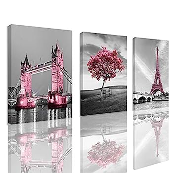 【中古】【輸入品・未使用】女の子の寝室用装飾 ピンクパリ テーマ ルームデコ ウォールアート キャン..