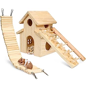 【中古】【輸入品 未使用】Hamster Toys House 3個パック モルモットのおもちゃ ハムスター クライミング ラダー ブリッジ 天然木製 面白い 遊び おもちゃ 噛む 小動物 ネ