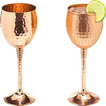 【中古】【輸入品・未使用】Copper wine glasses set of 2 - 330ml gleaming 100% solid hammered copper wine cups on brass copper plated stems a the ideal present for