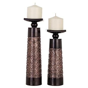 【中古】【輸入品・未使用】(Candle Holder) - Dublin Decorative Candle Holder Set of 2, Home Decor Pillar Candles Stand, Rustic Decorated Holders for Fireplace, Li