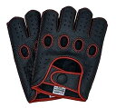 【中古】【輸入品・未使用】Riparo メンズ 本革 リバースステッチ ハーフフィンガー ドライビング オートバイグローブ (L、ブラック/レッド)
