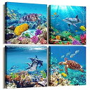 【中古】【輸入品・未使用】リビングルーム用キャンバスウォールアート - 家族の寝室用 キャンバス写真 アートワーク バスルームの壁装飾 - 4パネル サンゴと海...