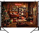 【中古】【輸入品・未使用】クリスマス サンタの工房 写真撮影用背景 ヴィンテージ 素朴な木製ハウス コテージ ギフト クリスマスツリー 装飾 背景 キッズ 屋内 ポートレー