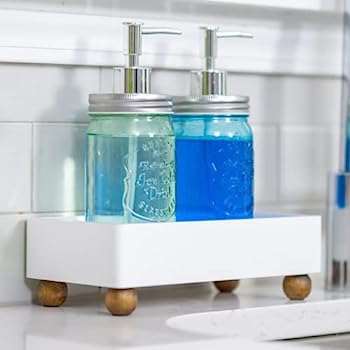 【中古】【輸入品・未使用】Farmhouse ソープトレイ シンクキャディ メイソンジャーディスペンサーライザー 液体食器用ソープとハンドローションポンプ 木製台座 バスルーム