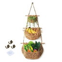 【中古】【輸入品・未使用】ハンギングフルーツバスケット ハンドメイド 3段 ジュート織 ウォールバスケット BOHO キッチン壁装飾 整理用 収納バスケット キッチン リビング
