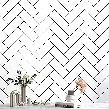 【中古】【輸入品・未使用】ブラック ホワイト レンガ 剥がして貼れる壁紙 ホワイト 格子柄 壁紙 アル..