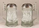 【中古】【輸入品・未使用】JAMES MEGER GLASS WHITE TAIL DEER STEIN, Etched German Glass Beer Stein w/ Pewter Lid, Made in Germa..