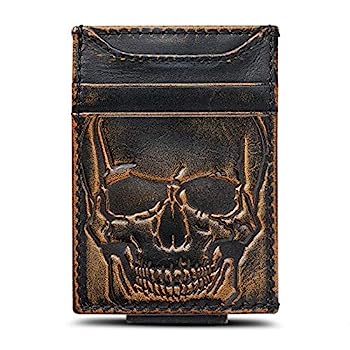 【中古】【輸入品・未使用】HoJ Co. スカル フロントポケット財布 | メンズ マネークリップ財布 | 強力なマグネットクリップ | マネークリップ付きスリム財布, ブラック, 4.
