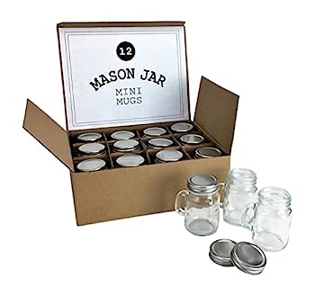 【中古】【輸入品 未使用】Mason Jar 4 Ounce Mugs - Set of 12 Glasses With Handles And Leak-Proof Lids - Great For Gifts, Drinks, Favors, Candles And Crafts