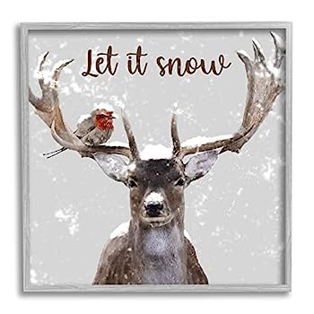 【中古】【輸入品・未使用】Stupell Industries Let It Snow Winter Bird 止まり鹿の角、Marcus Primeによるデザイン
