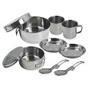 【中古】【輸入品・未使用】10個 ステンレススチール キャンプ調理器具 散らかった調理用ポット 折りたたみ式ハンドル付き バックパッキング用散らかったキット ハ...