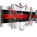 【中古】【輸入品・未使用】ブラックレッドピクチャー - 抽象サークルウォールアート - 抽象的な正方形の絵、サークルライン、黒と赤のキャンバス絵画、抽象的なキャ...