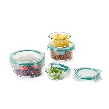 【中古】【輸入品・未使用】OXO Good Grips 8 Piece SNAP Leakproof Glass Round Food Storage Container Set