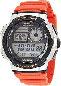 【中古】【輸入品・未使用】Casio AE1000W-4BV Men's Orange Resin Band 5 Alarms Chronograph World Time Watch