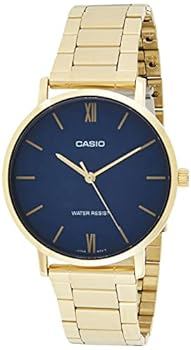 Casio MTP-VT01G-2B Men's Gold Tone Stainless Steel Minimalistic Blue Dial 3-Hand Analog Watch