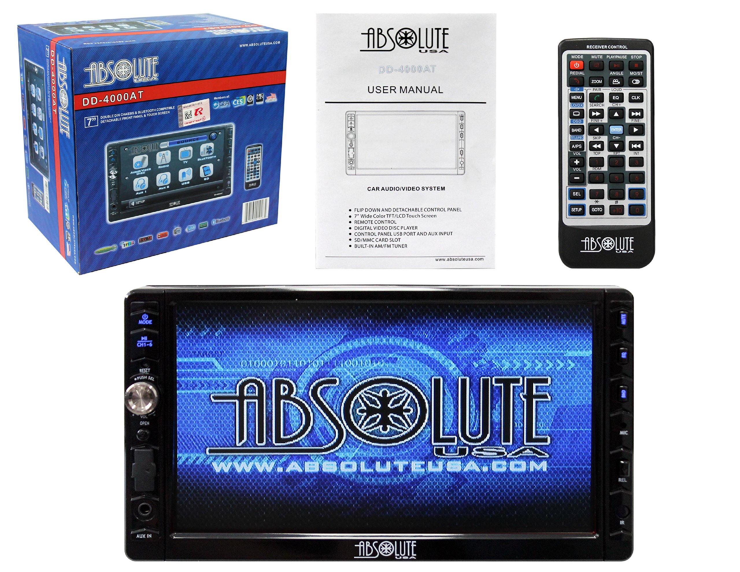 šۡɤAbsolute USA DD-4000AT 7-Inch Double Din Multimedia DVD Player Receiver with Touch Screen System Di