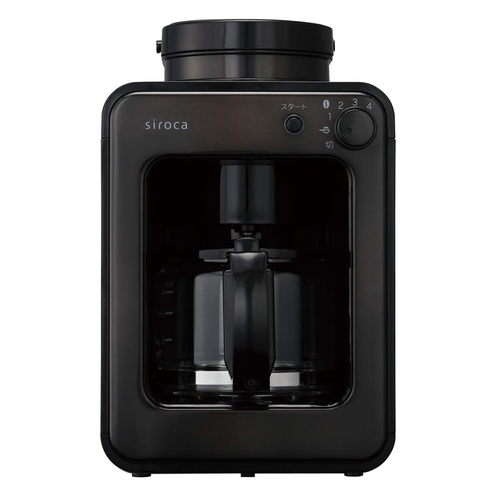 【中古】【非常に良い】siroca 全自動コーヒーメーカー 新ブレード搭載 ガラスサーバー 粒度均一 ミル内蔵4段階 豆・粉両対応 蒸らし アイスコーヒー 静音 SC-A221 (タングステンブラック)