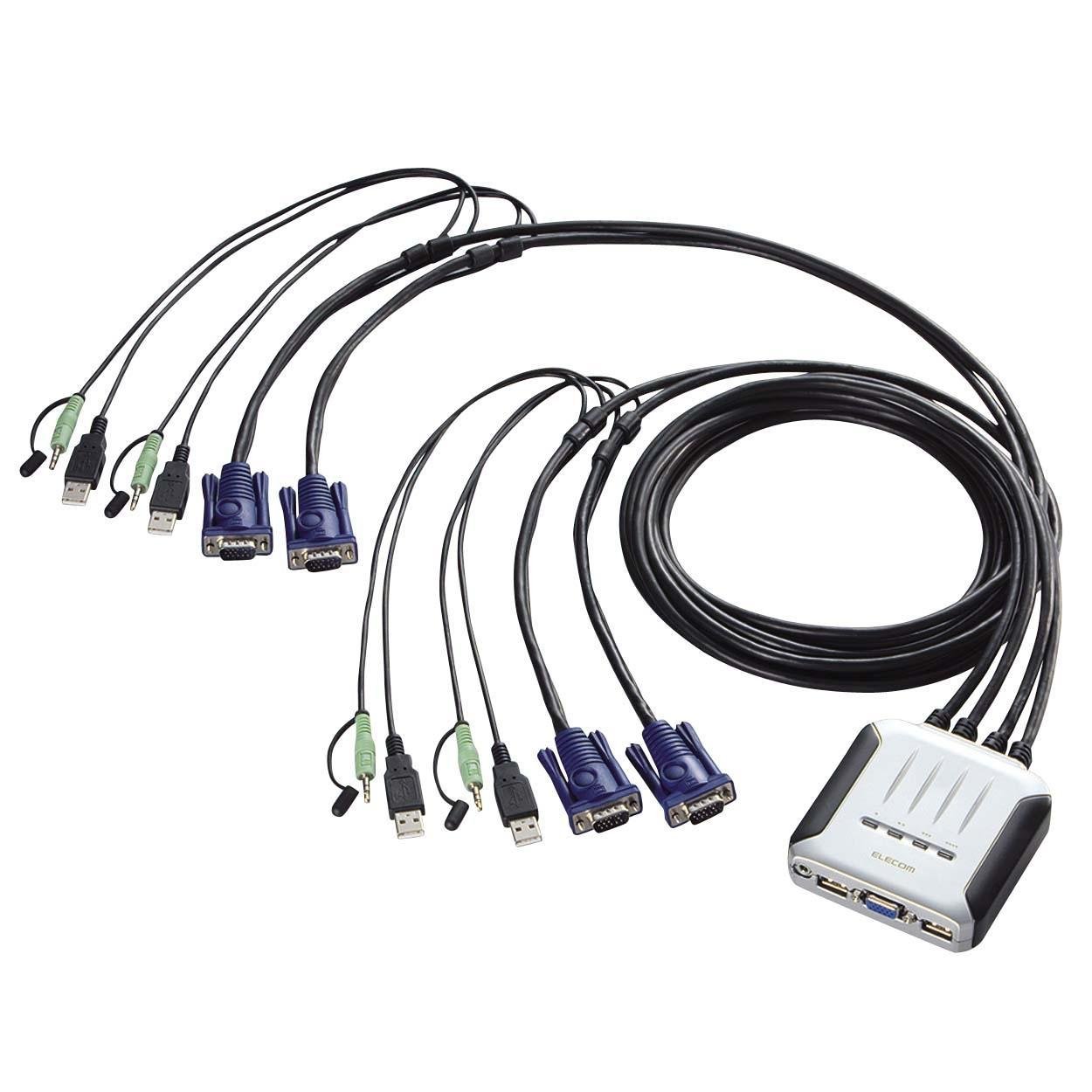 【中古】【非常に良い】エレコム KVMスイッチ USB VGA スピーカー 4台 KVM-KU4(2)