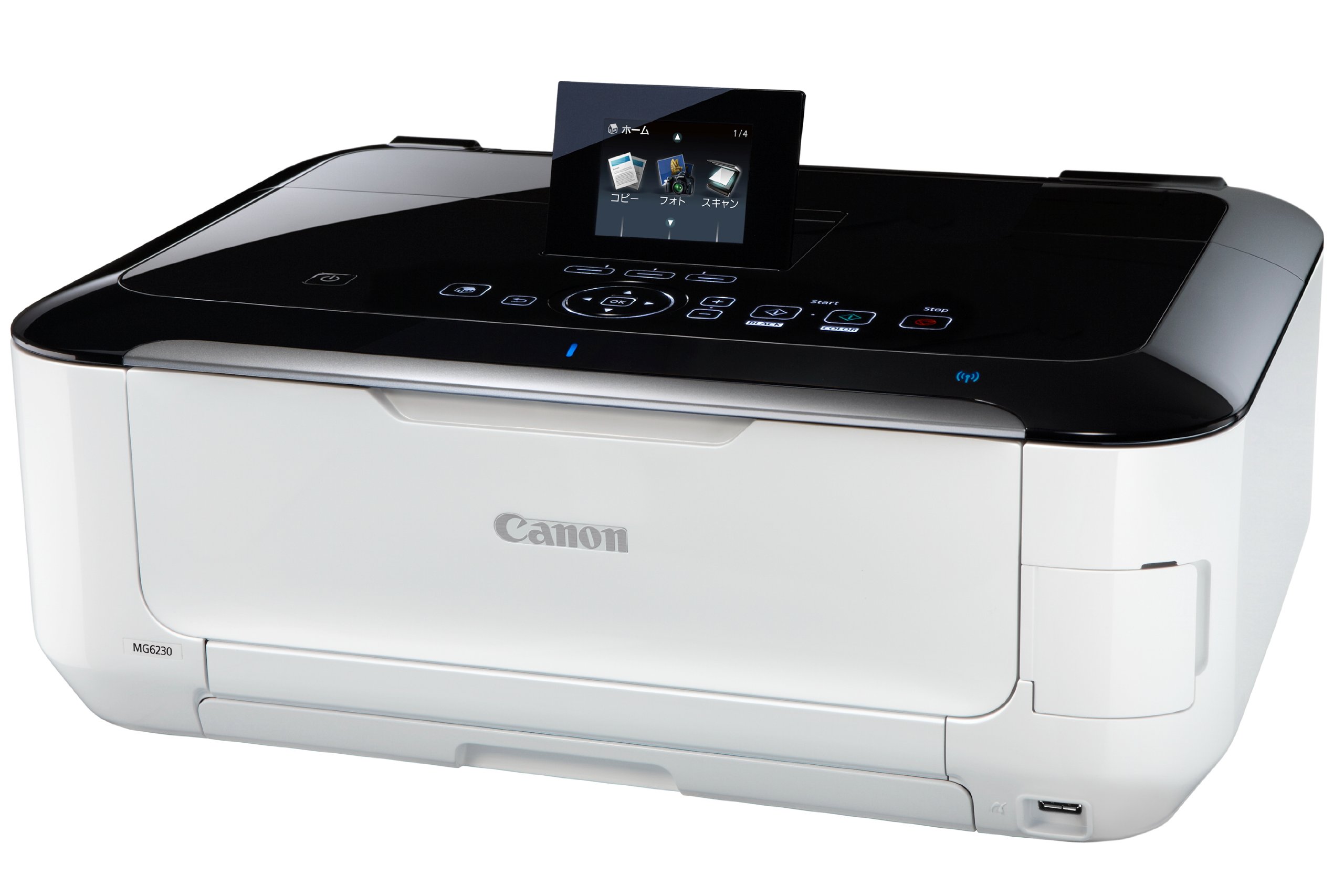 【中古】【非常に良い】Canon インクジェット複合機 PIXUS MG6230WH 光ナビUI 6色W黒インク 自動両面印刷 有線 無線LAN搭載 サイレントモード搭載 ECO設定付 ホワイトモデル PIXUSMG62