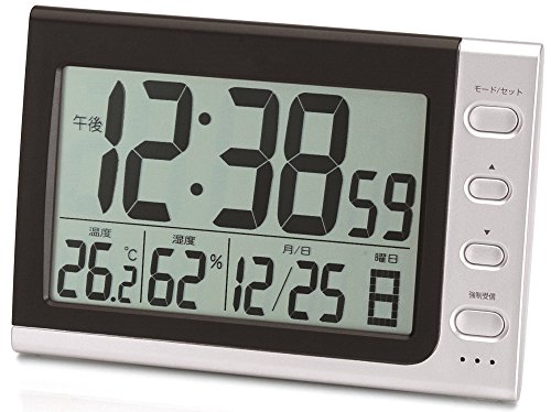 【中古】【非常に良い】ADESSO(アデッソ) 置き時計 電波 シルバー デジタル 電波時計 温度 湿度 曜日 日付表示 NA-816