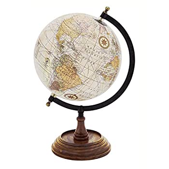 Benzara Globe 地球儀 with Metal and Wooden Details 