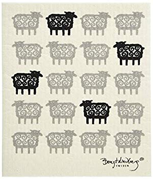 【中古】イーオクト e.スポンジワイプ 吸水 速乾 ふきん ブラック /ホワイト地 17x20cm 迷子のヒツジ 2mvetro