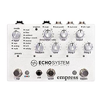 【中古】Empress Effects Echosystem ハイエンド・ディレイ・ペダル【メーカー名】Empress Effects【メーカー型番】Echosystem【ブランド名】Empress Effects【商品説明】Empress Effects Echosystem ハイエンド・ディレイ・ペダル当店では初期不良に限り、商品到着から7日間は返品を 受付けております。他モールとの併売品の為、完売の際はご連絡致しますのでご了承ください。中古品の商品タイトルに「限定」「初回」「保証」などの表記がありましても、特典・付属品・保証等は付いておりません。品名に【import】【輸入】【北米】【海外】等の国内商品でないと把握できる表記商品について国内のDVDプレイヤー、ゲーム機で稼働しない場合がございます。予めご了承の上、購入ください。掲載と付属品が異なる場合は確認のご連絡をさせていただきます。ご注文からお届けまで1、ご注文⇒ご注文は24時間受け付けております。2、注文確認⇒ご注文後、当店から注文確認メールを送信します。3、お届けまで3〜10営業日程度とお考えください。4、入金確認⇒前払い決済をご選択の場合、ご入金確認後、配送手配を致します。5、出荷⇒配送準備が整い次第、出荷致します。配送業者、追跡番号等の詳細をメール送信致します。6、到着⇒出荷後、1〜3日後に商品が到着します。　※離島、北海道、九州、沖縄は遅れる場合がございます。予めご了承下さい。お電話でのお問合せは少人数で運営の為受け付けておりませんので、メールにてお問合せお願い致します。営業時間　月〜金　11:00〜17:00お客様都合によるご注文後のキャンセル・返品はお受けしておりませんのでご了承ください。