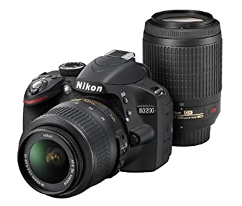 【中古】Nikon デジタル一眼レフカメラ D3200 200mmダブルズームキット 18-55mm/55-200mm付属 ブラック D3200WZ200BK