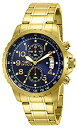 yÁzInvicta Men's 13785 Specialty Chronograph Dark Blue Dial 18k Gold Ion-Plated Stainless Steel Watch