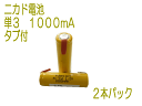 【ネコポス発送可】ニカド電池　単3タブ付 　1.2V　1000mA　2本パック　　ニッカド／工具／ミニ四駆／シェーバー／ガーデンライト／トランシーバー／Ni-Cd単三