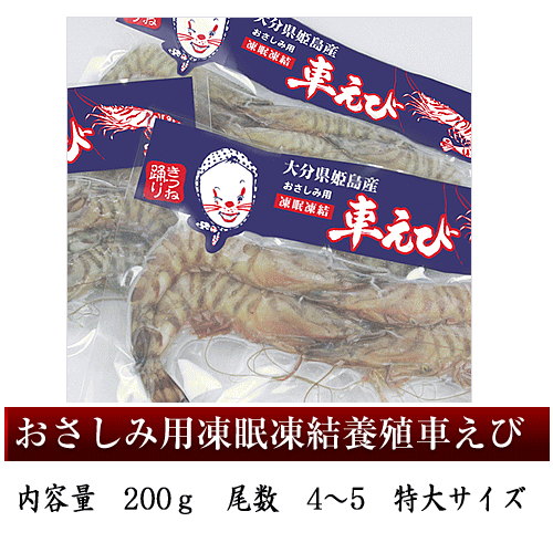 「姿・伊勢海老　味・車海老」　活き〆の車えびを、真空パックして、−30℃のアルコール溶液につけて急速冷凍しているので、新鮮さが変わりません／全国にお届け！　大分県姫島産　最高級車えび　車海老 特大　産地直送／さしみ