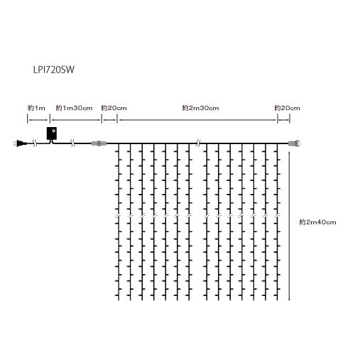 【代引不可】LEDカーテンライト（シルバーコード）720球カーテンライト／シルバーコード／球の色：電球色／LPi720SD　防雨型／コントローラー点滅（8パターン）／連結不可／シルバーコード／コロナ産業／クロスライセンス品／クリマス／イルミネーション／LED／ライト