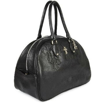 CHROME HEARTS MEDIUM GYM BAG クロムハーツ レザージムバッグ ミディアム セメタリークロスパッチ/シルバークロス チャーム付 ブラックレザー