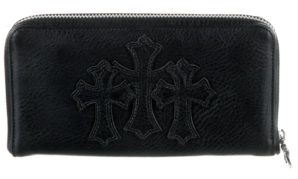 CHROME HEARTS REC F ZIP WALLET #2 CEMETERY CROSS クロムハーツ REC F ジップ ウォレット ブラックレザー 3セメタリークロス【中古】