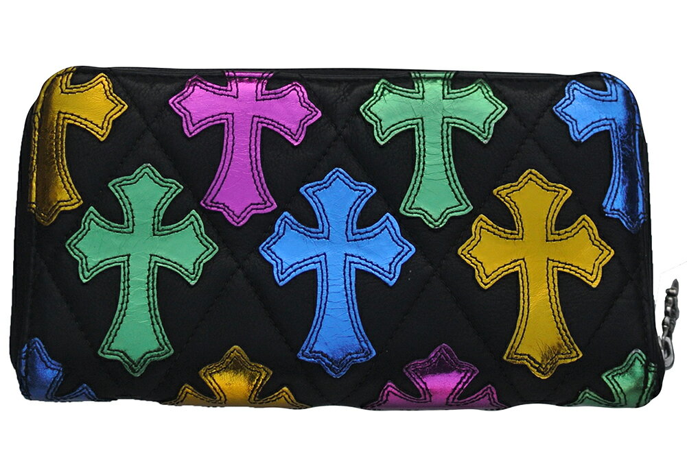 CHROME HEARTS REC F ZIP #2 WALLET CEMETERY CROSS QUILTED MULTI COLOR PATCHES クロムハーツ　ウォレット　REC Fジップ セメタリークロス マルチカラー【中古】