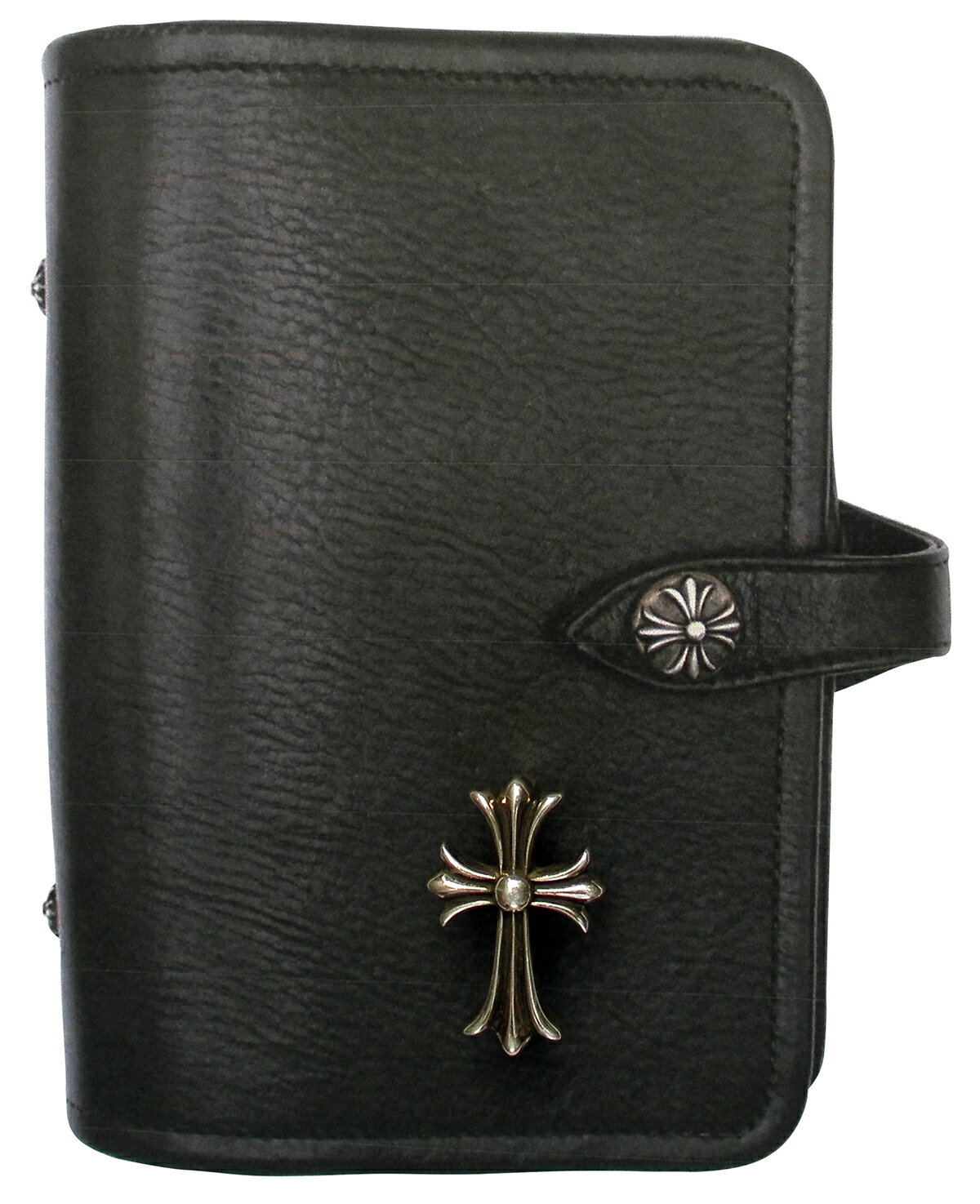 CHROME HEARTS AGENDA PLAIN W/SM SILVER CROSSクロムハーツ アジェンダ プレーン ブラックレザー【中古】