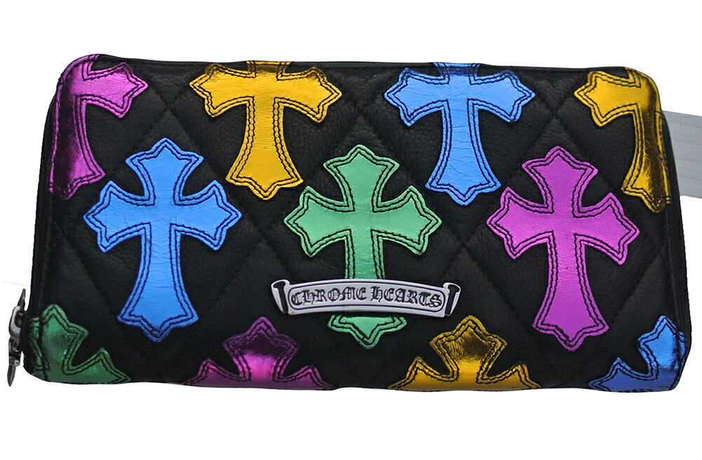 CHROME HEARTS REC F ZIP #2 WALLET CEMETERY CROSS QUILTED MULTI COLOR PATCHES クロムハーツ　ウォレット　REC Fジップ セメタリークロス マルチカラー【中古】