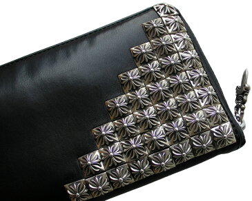 CHROME HEARTS PYRAMID STUD CORNER WALLET クロムハーツ ウォレット REC F ピラミッドスタッズ ブラックレザー パンク