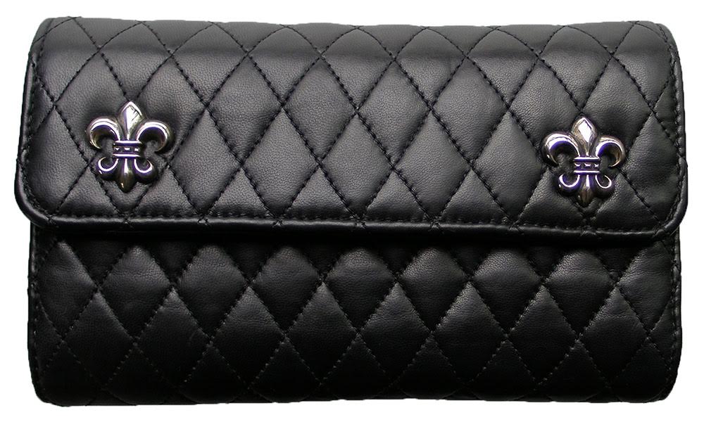 CHROME HEARTS WALLET WAVE クロムハーツ　ウォレット-ウェーブ#4・キルテッド・3スナップ・BSフレア・モチーフ・ブラック【中古】