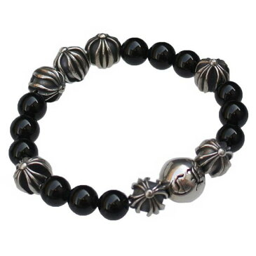 CHROME HEARTS 8MM BLACK TOURMALINE & 8 SILVER BEADS BRACELET クロムハーツ ブラックビーズ　シルバークロスボール／CHボール　ブレスレット　8mm【楽ギフ_包装】