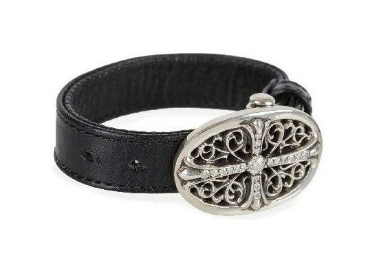 CHROME HEARTS TINY OVAL BRACELET BLK LEATHER PAVE DIAMOND　クロムハーツ　タイニーオーバルブレスレット　ブラックレザー　パヴェダイヤ