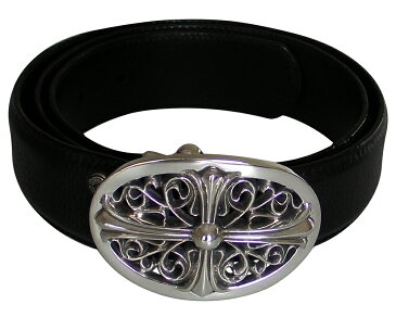 CHROME HEARTS CLASSIC OVAL CROSS BELT BUCKLE クロムハーツ　クラシックオーバル クロス ベルトバックル ＆ BELT STRAP　ベルト レザー”1.5” ホース・シュー・リベッツ　36インチ